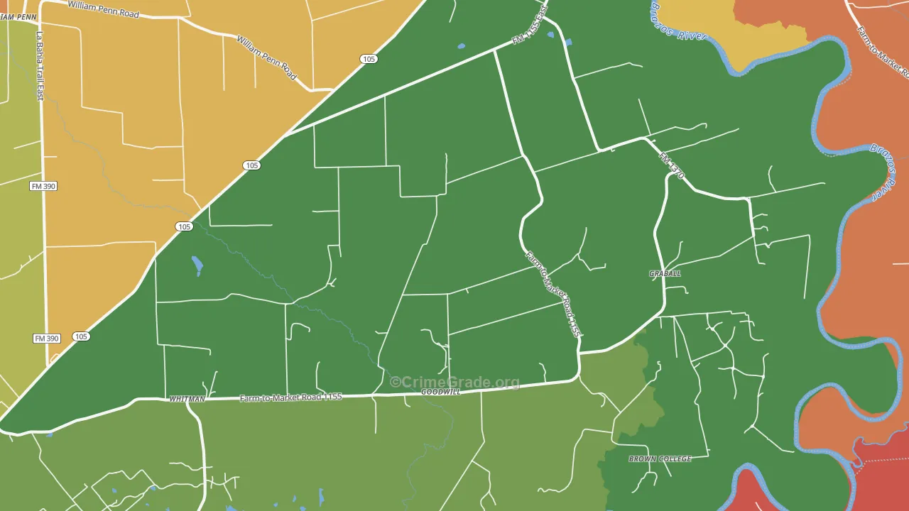 Washington, TX Map of Theft Rates