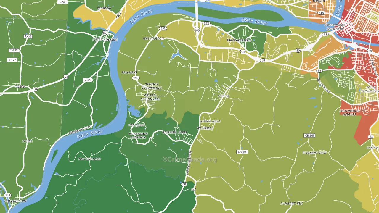 Washington, WV Map of Theft Rates