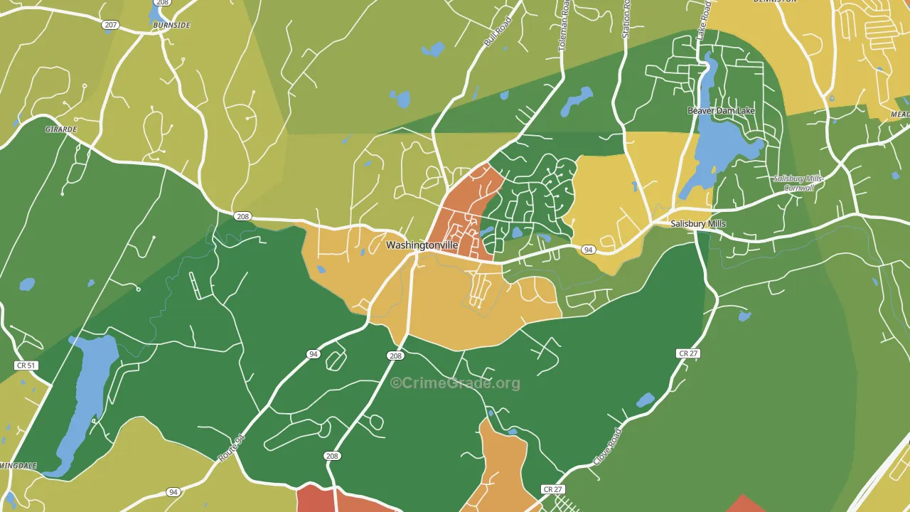 Washingtonville, NY Map of Theft Rates