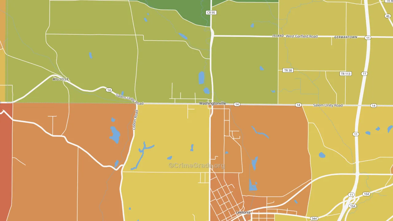 Washingtonville, OH Map of Theft Rates