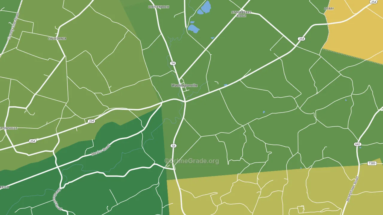 Washingtonville, PA Map of Theft Rates