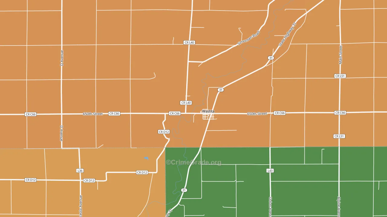 Washta, IA Map of Theft Rates