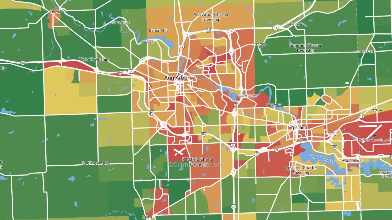 Washtenaw County, MI Map of Theft Rates