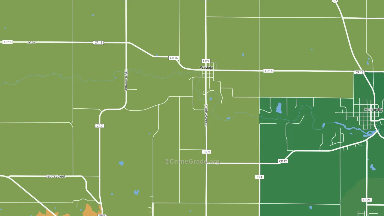 Wasioja, MN Map of Theft Rates