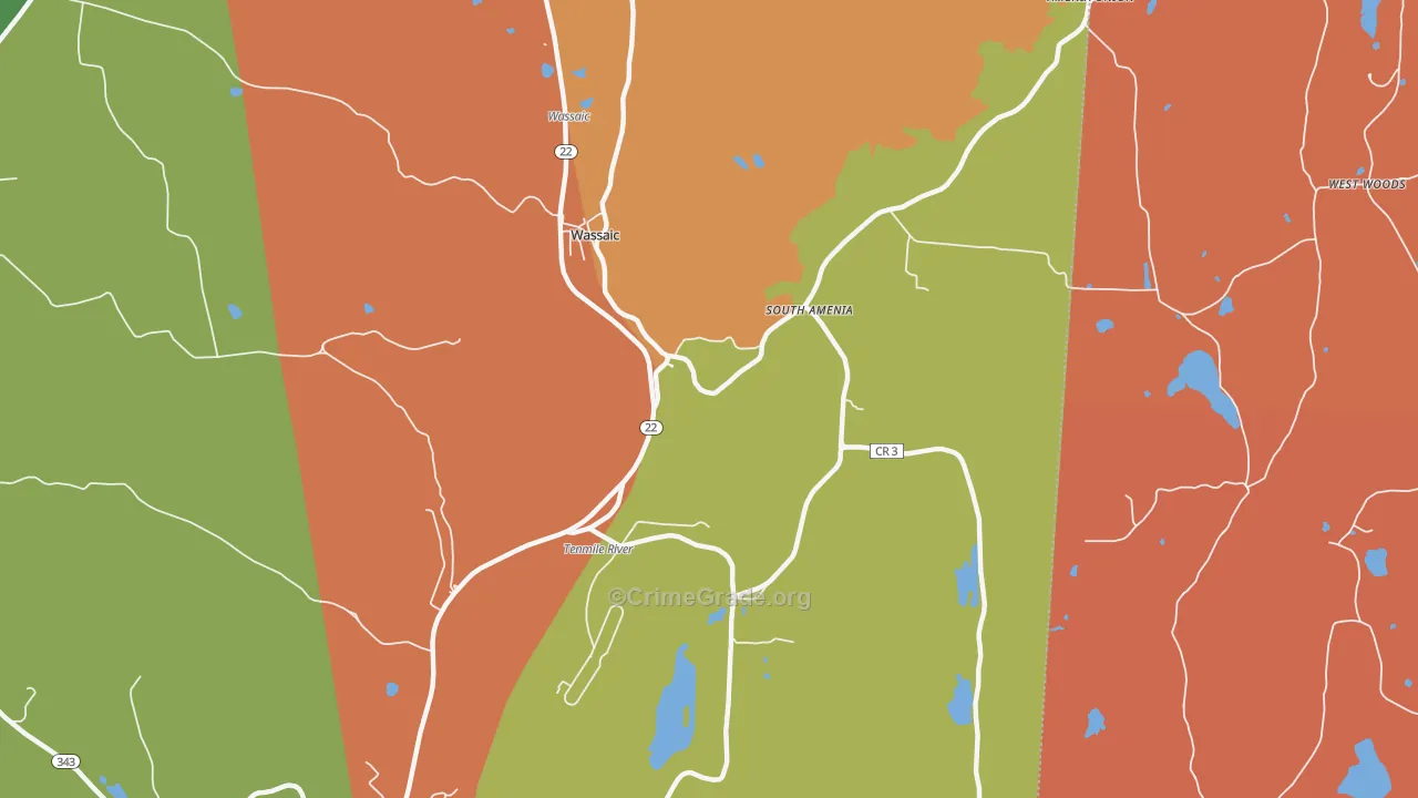 Wassaic, NY Map of Theft Rates