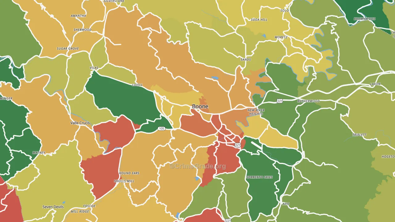Watauga County, NC Map of Theft Rates