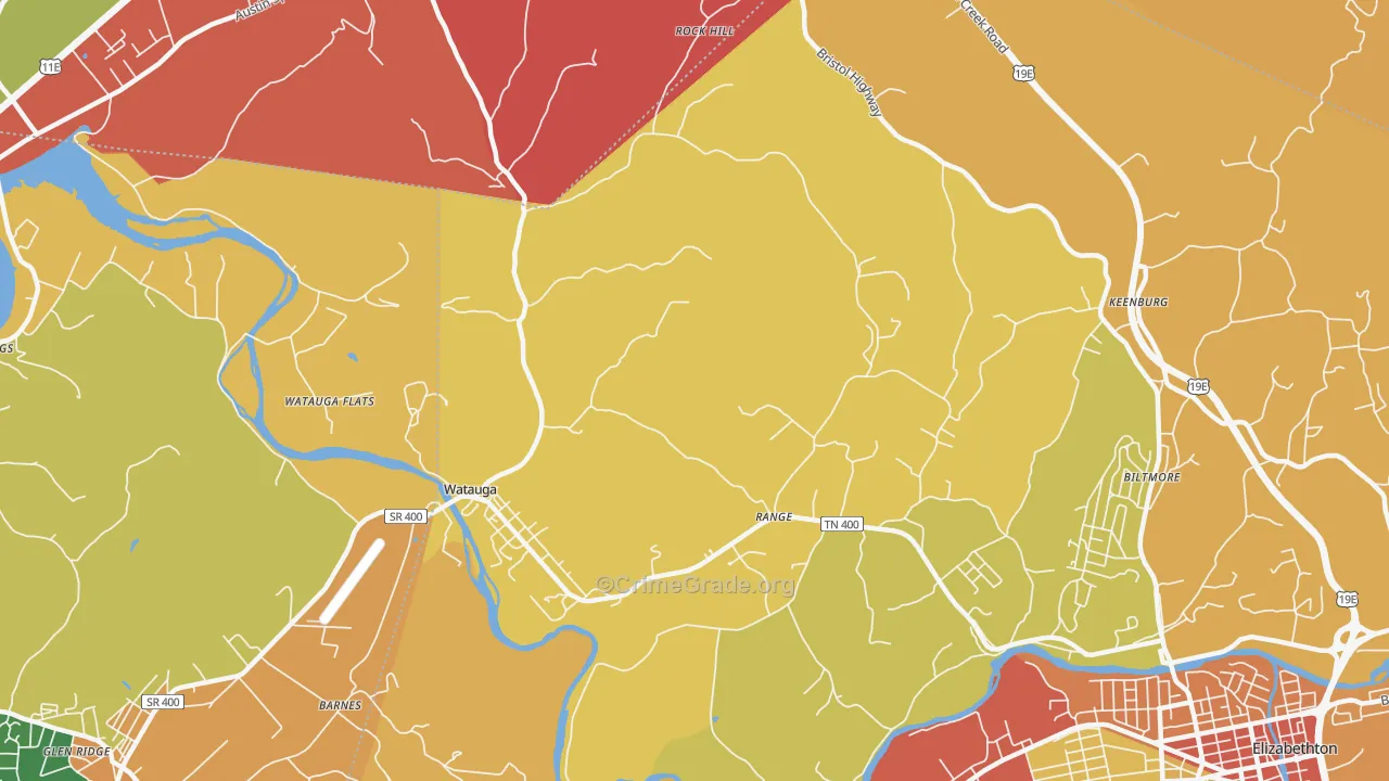 Watauga, TN Map of Theft Rates