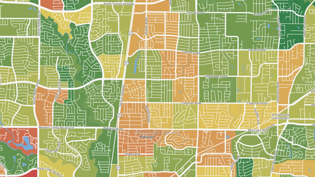 Watauga, TX Map of Theft Rates