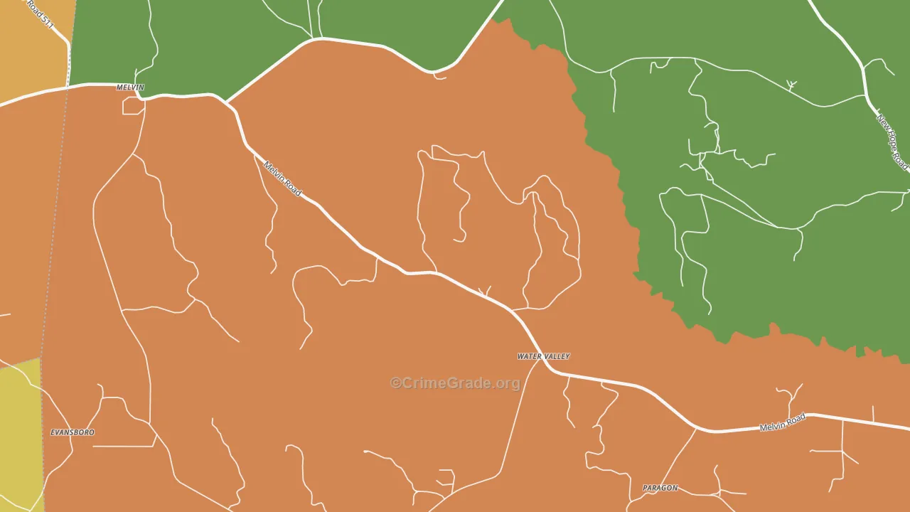 Water Valley, AL Map of Theft Rates