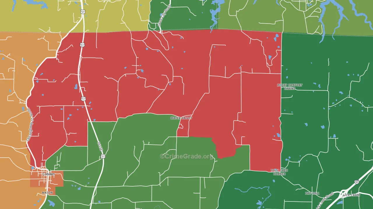 Water Valley, IL Map of Theft Rates