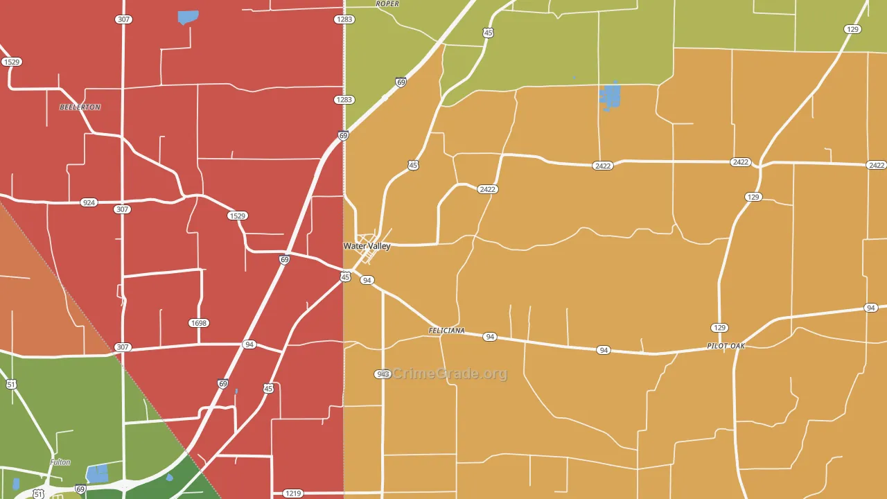 Water Valley, KY Map of Theft Rates