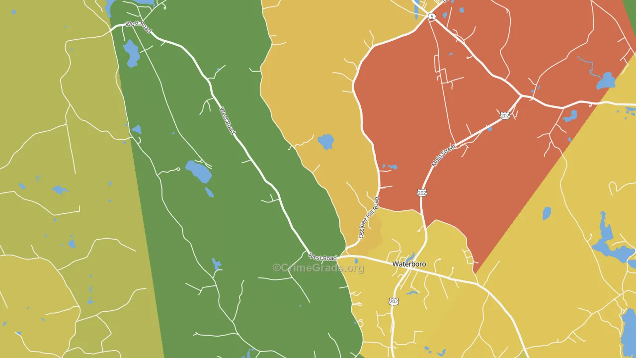 Waterboro, ME Map of Theft Rates