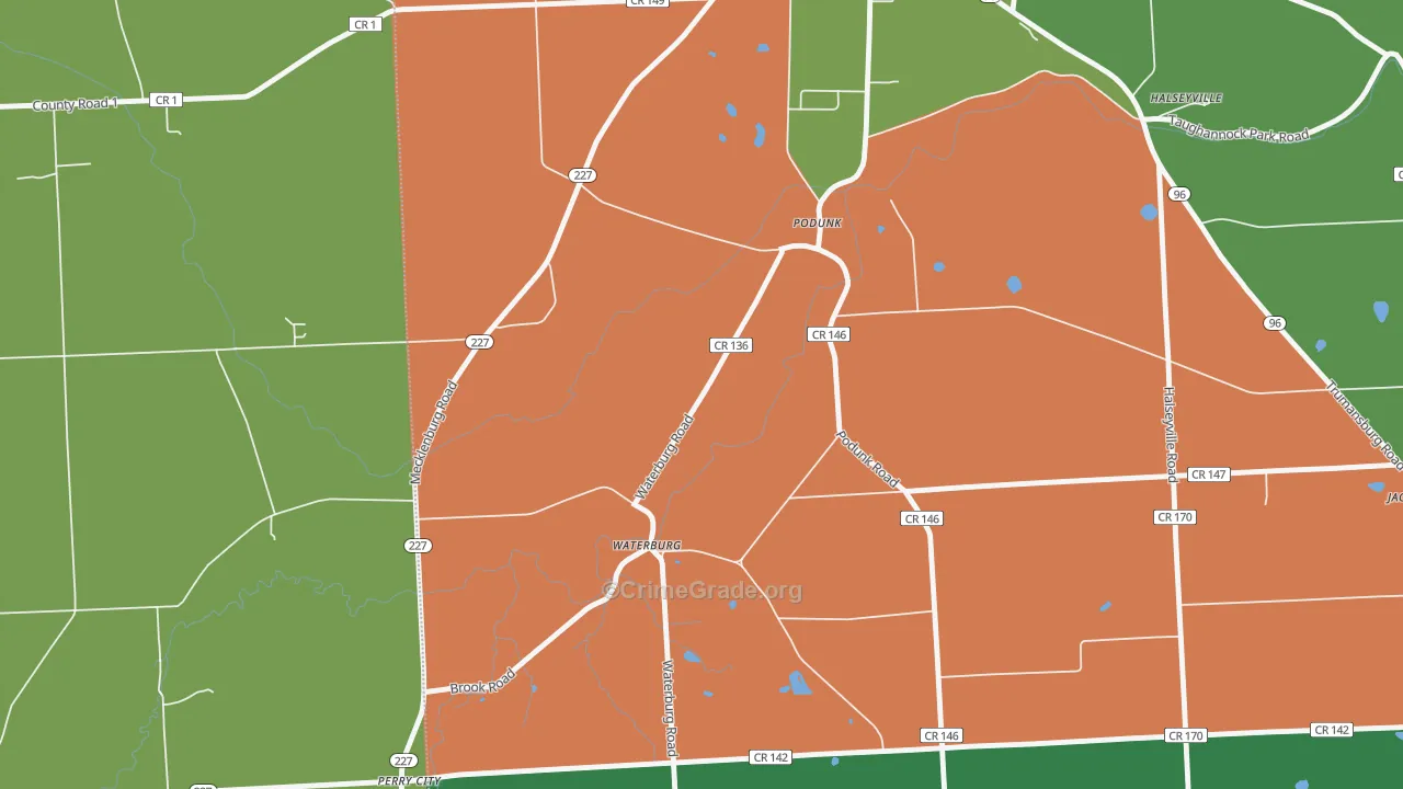 Waterburg, NY Map of Theft Rates