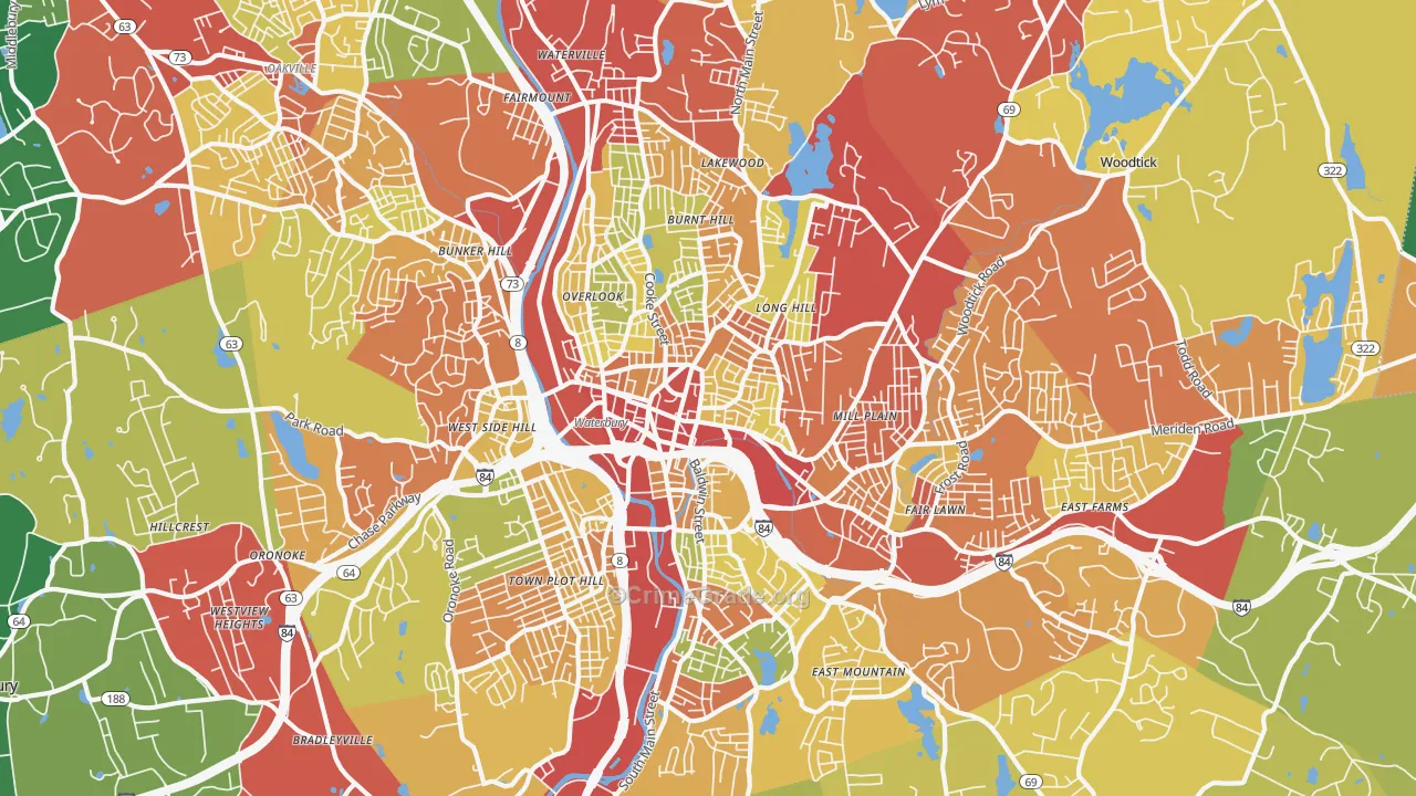 Waterbury, CT Map of Theft Rates