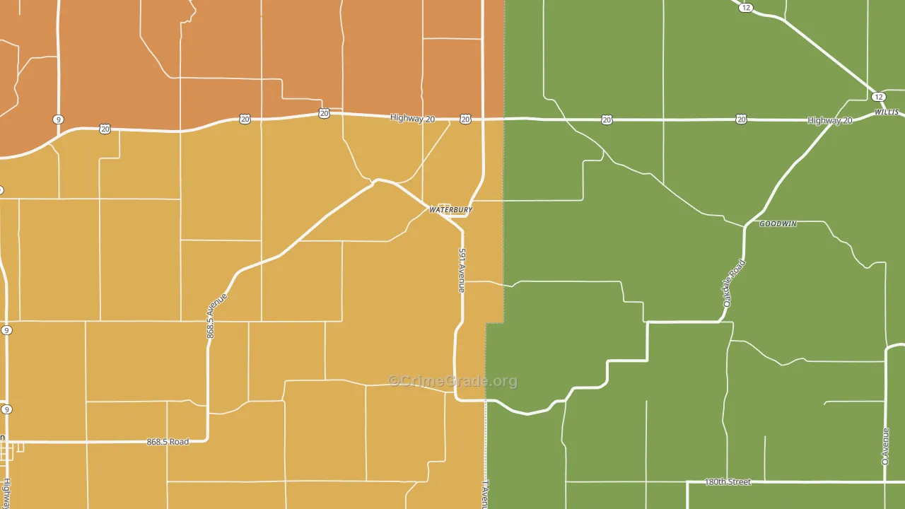 Waterbury, NE Map of Theft Rates