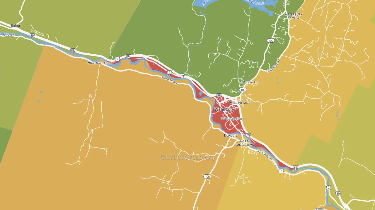 Waterbury, VT Map of Theft Rates