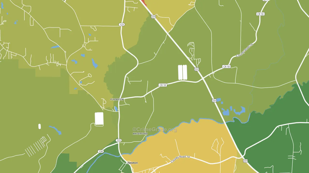 Waterford, AL Map of Theft Rates