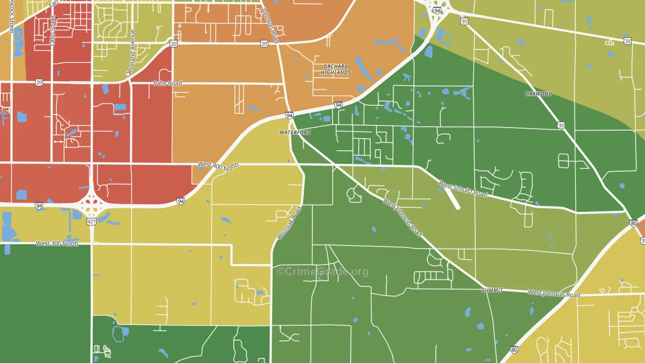 Waterford, IN Map of Theft Rates