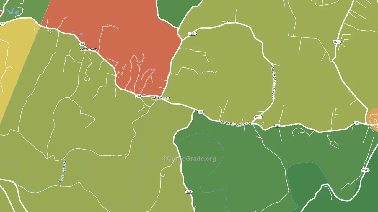 Waterford, KY Map of Theft Rates