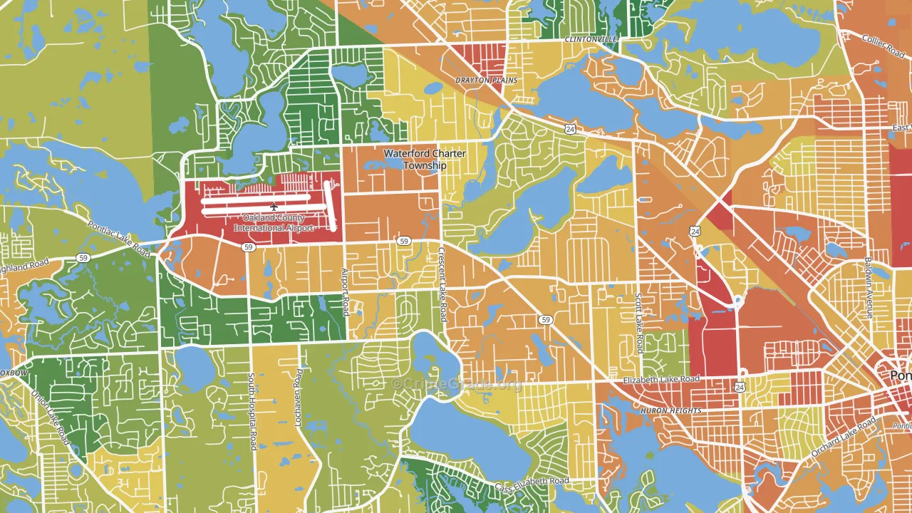 Waterford, MI Map of Theft Rates