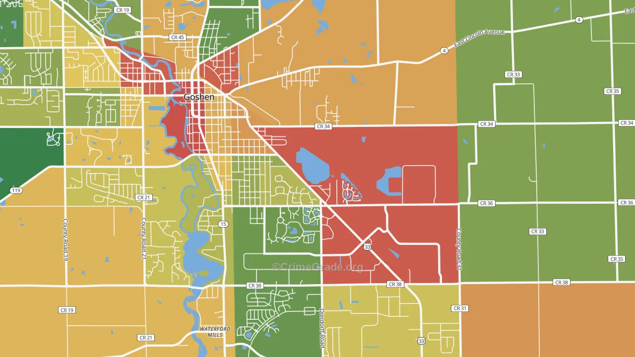 Waterford Mills, IN Map of Theft Rates