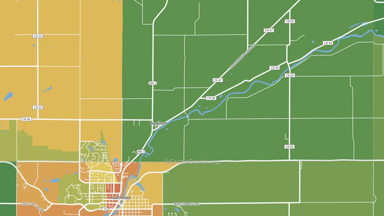 Waterford, MN Map of Theft Rates