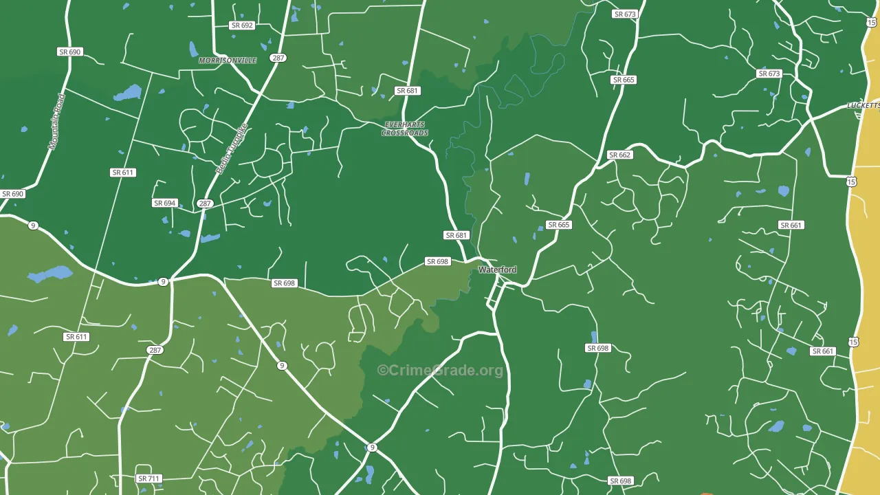 Waterford, VA Map of Theft Rates