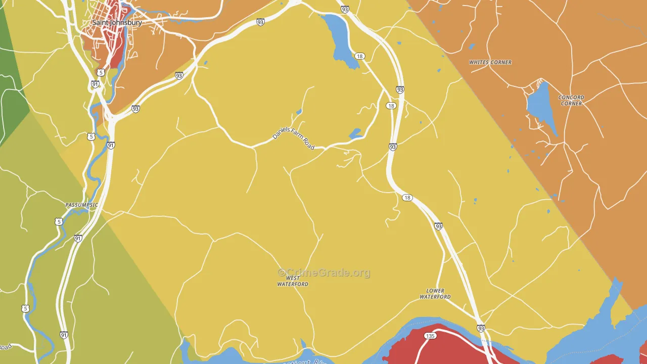 Waterford, VT Map of Theft Rates