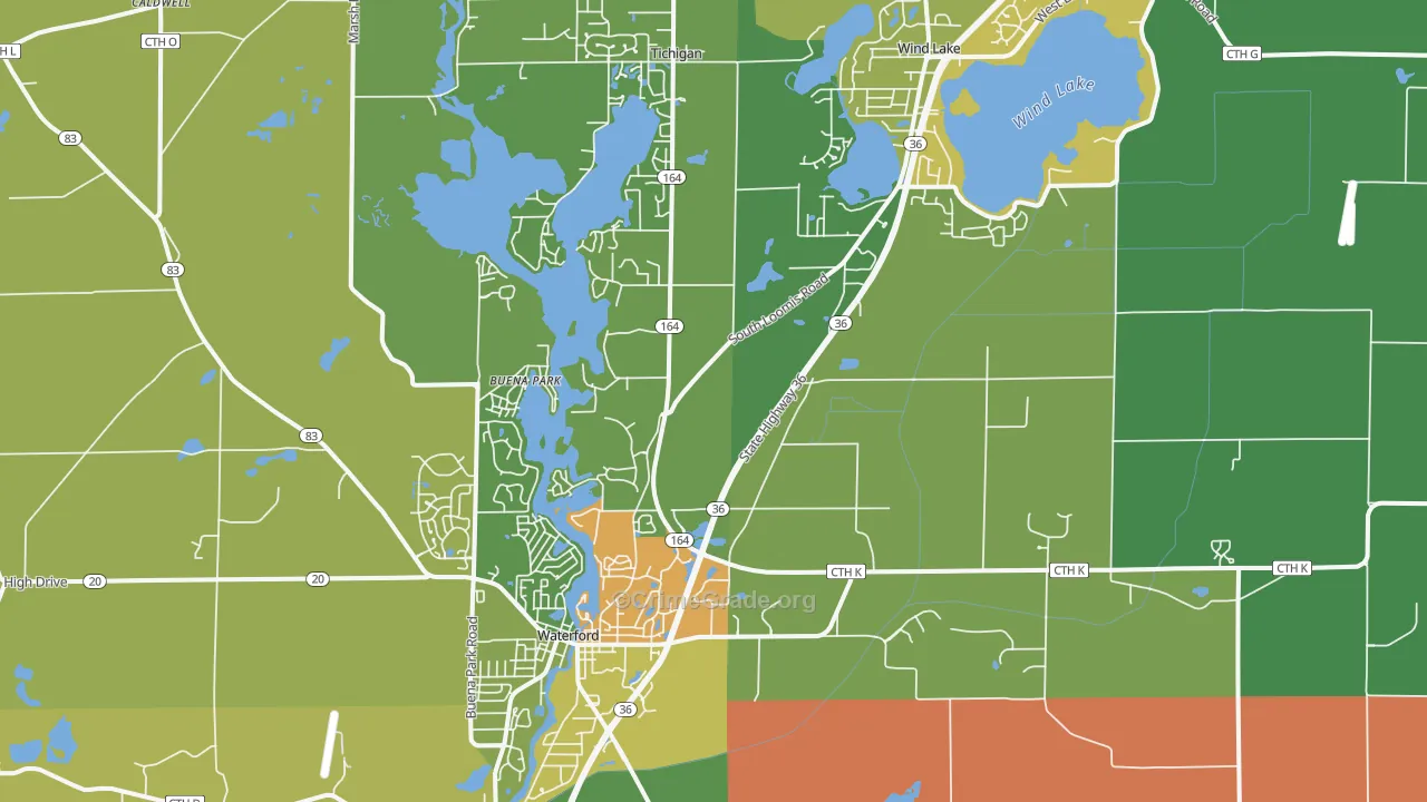 Waterford, WI Map of Theft Rates