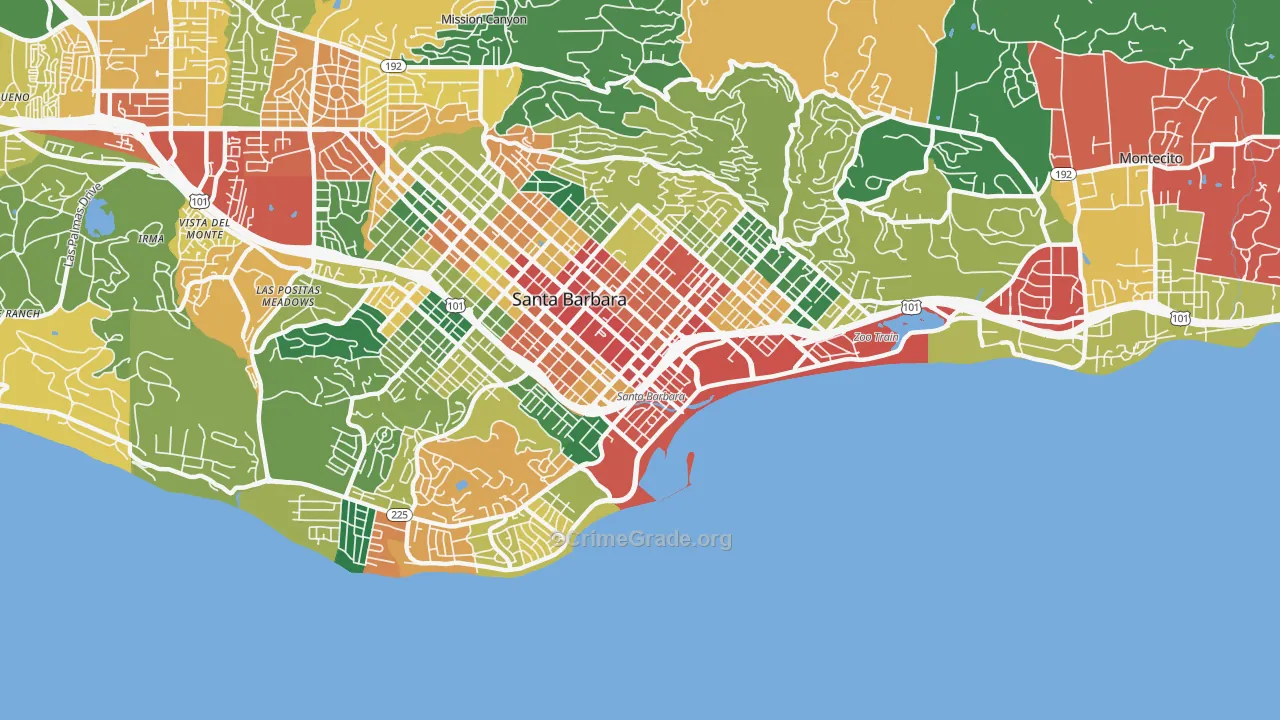 Waterfront, Santa Barbara, CA Map of Theft Rates