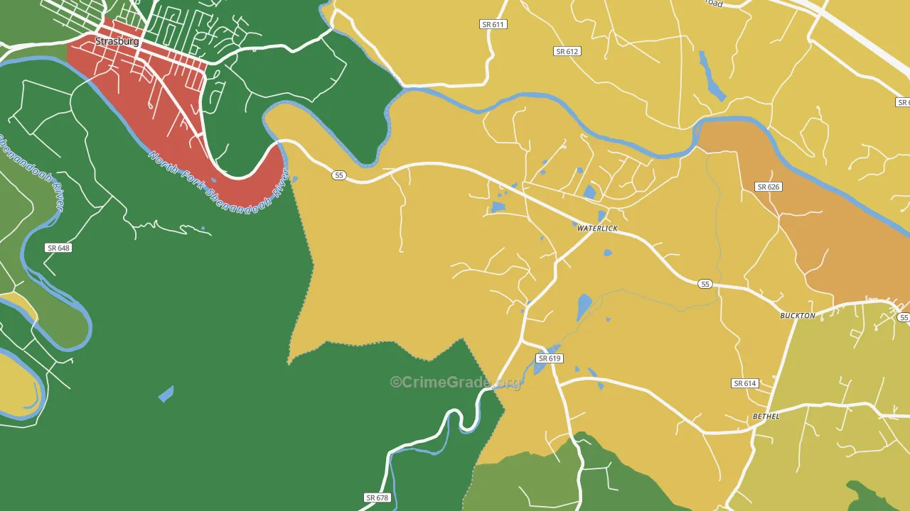 Waterlick, VA Map of Theft Rates