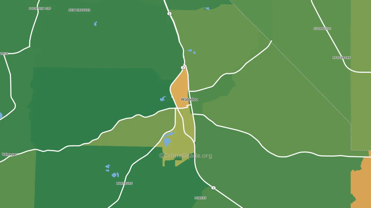 Waterloo, IL Map of Theft Rates
