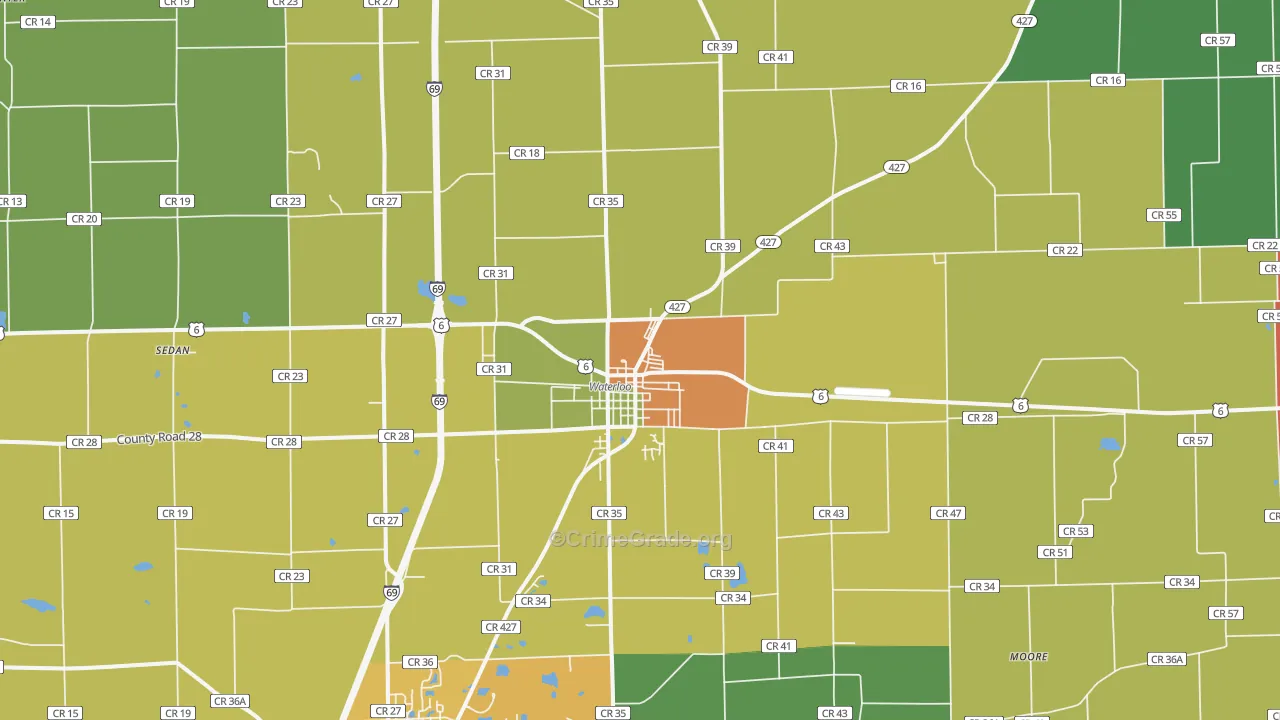 Waterloo, IN Map of Theft Rates