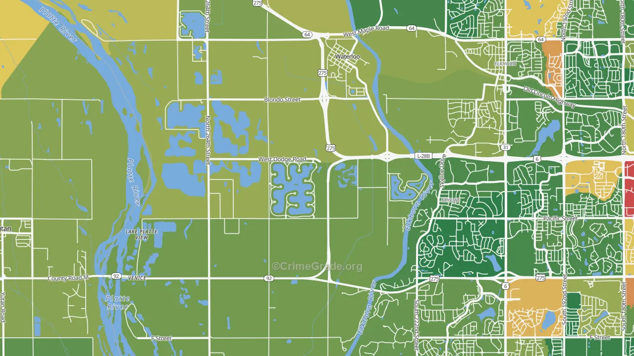 Waterloo, NE Map of Theft Rates