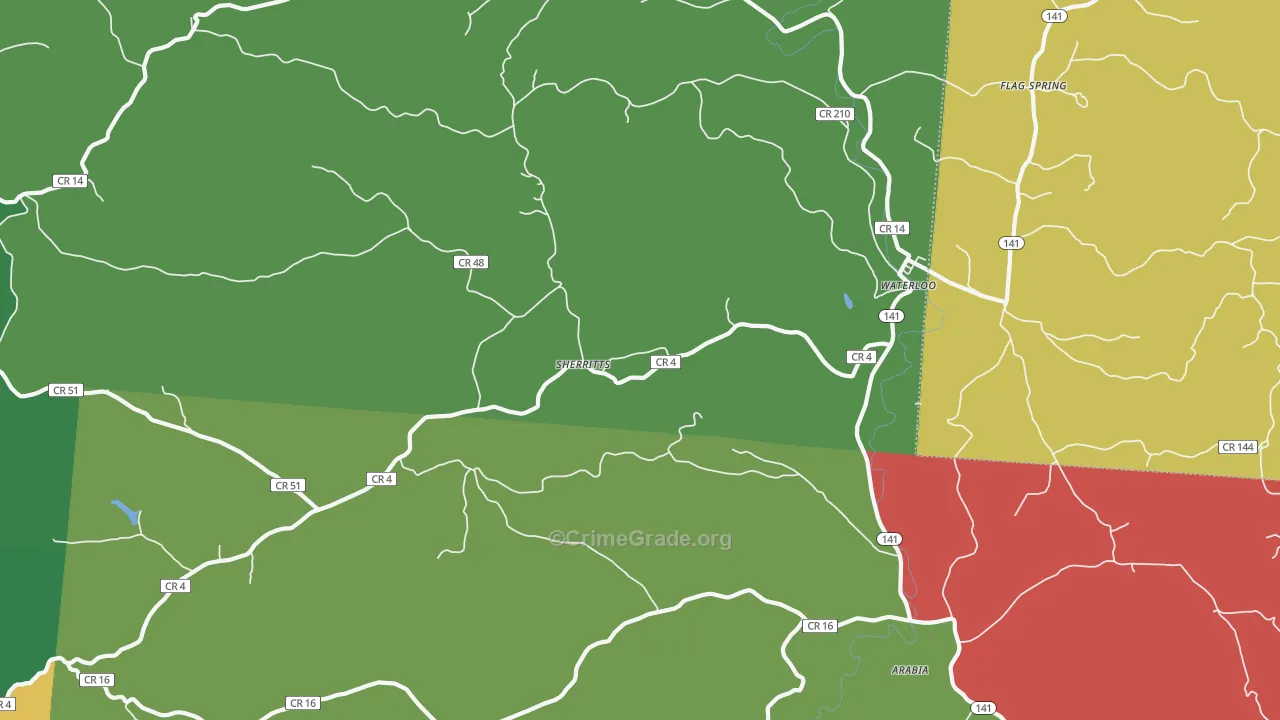 Waterloo, OH Map of Theft Rates