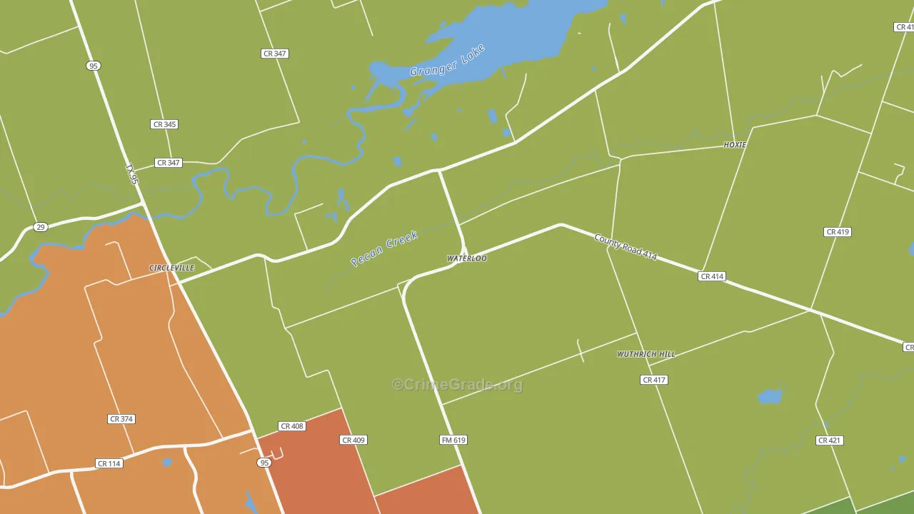 Waterloo, TX Map of Theft Rates