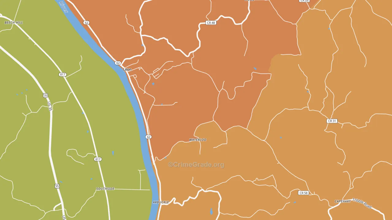 Waterloo, WV Map of Theft Rates