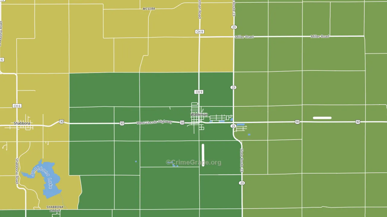 Waterman, IL Map of Theft Rates