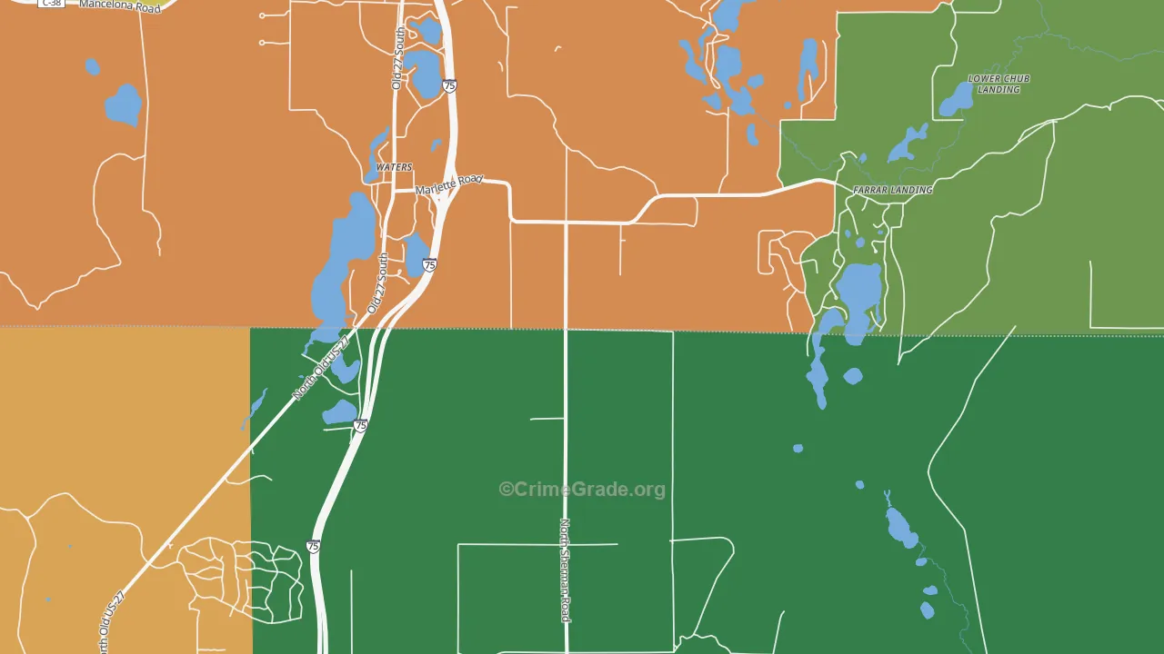 Waters, MI Map of Theft Rates