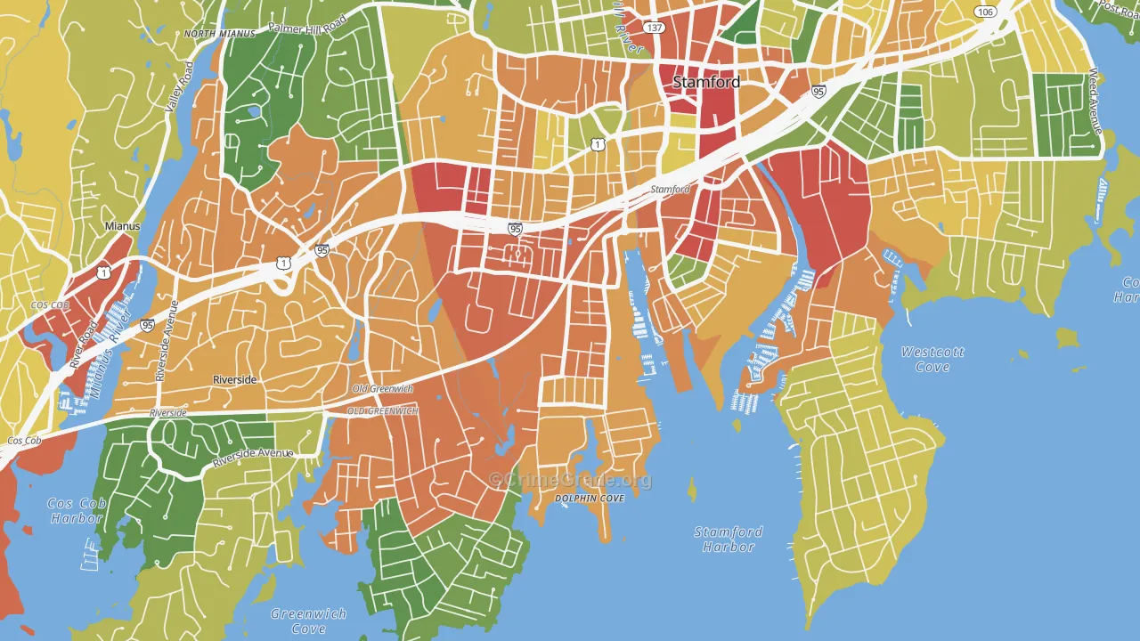 Waterside, Stamford, CT Map of Theft Rates