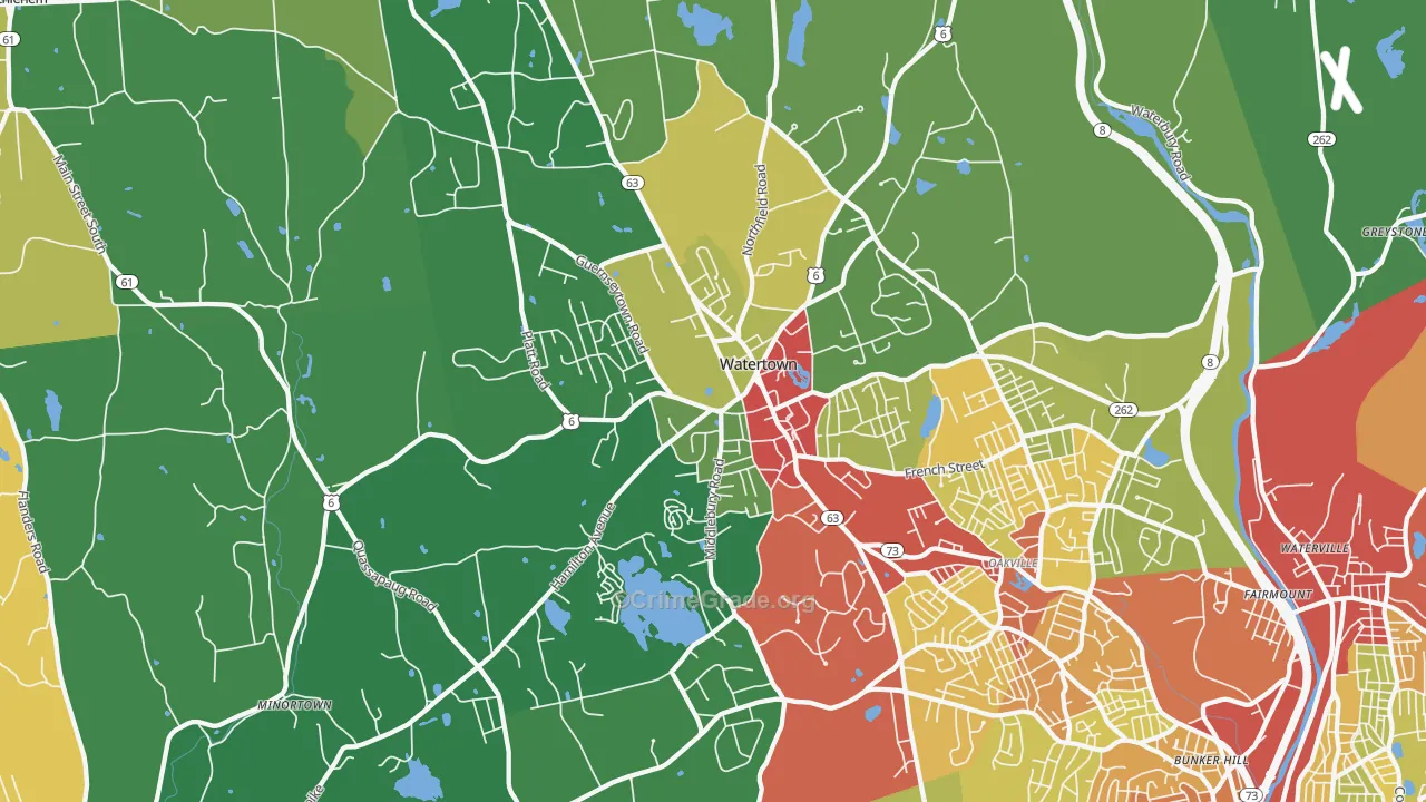 Watertown, CT Map of Theft Rates