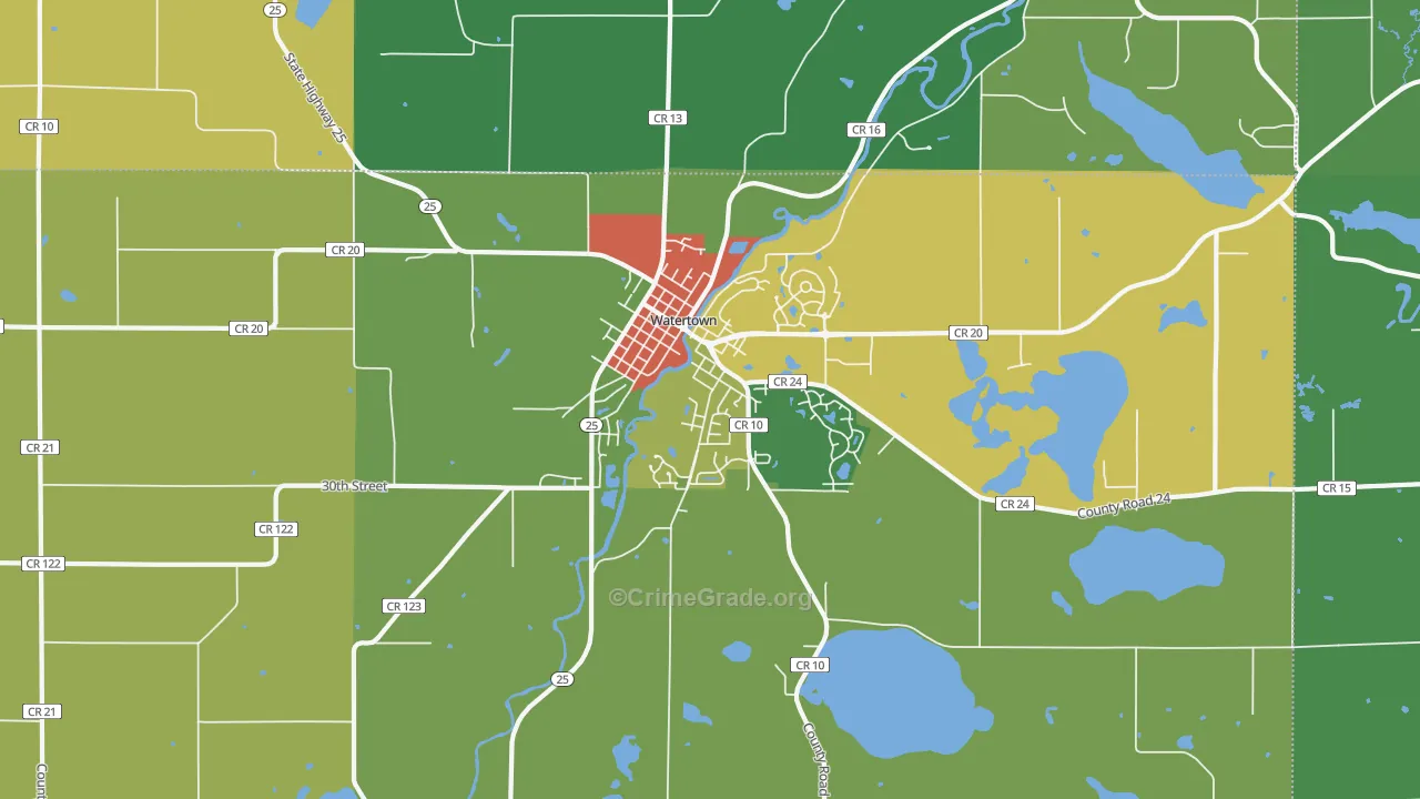 Watertown, MN Map of Theft Rates