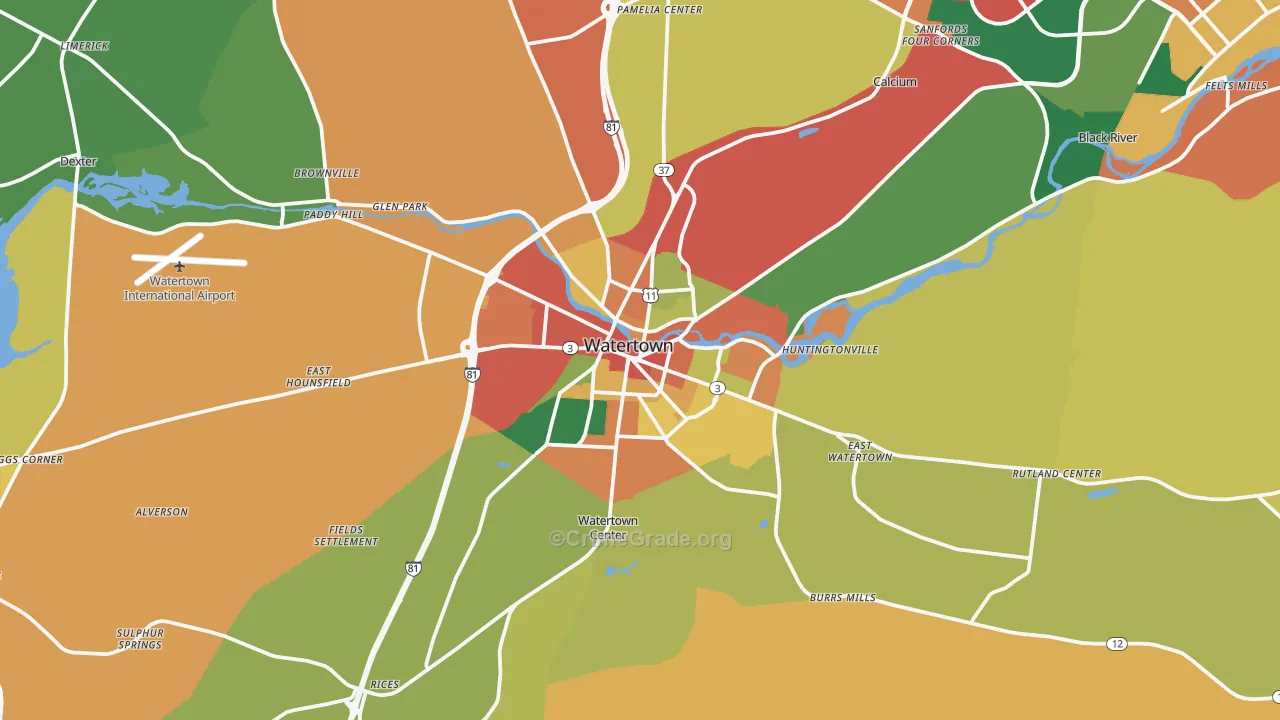 Watertown, NY Map of Theft Rates