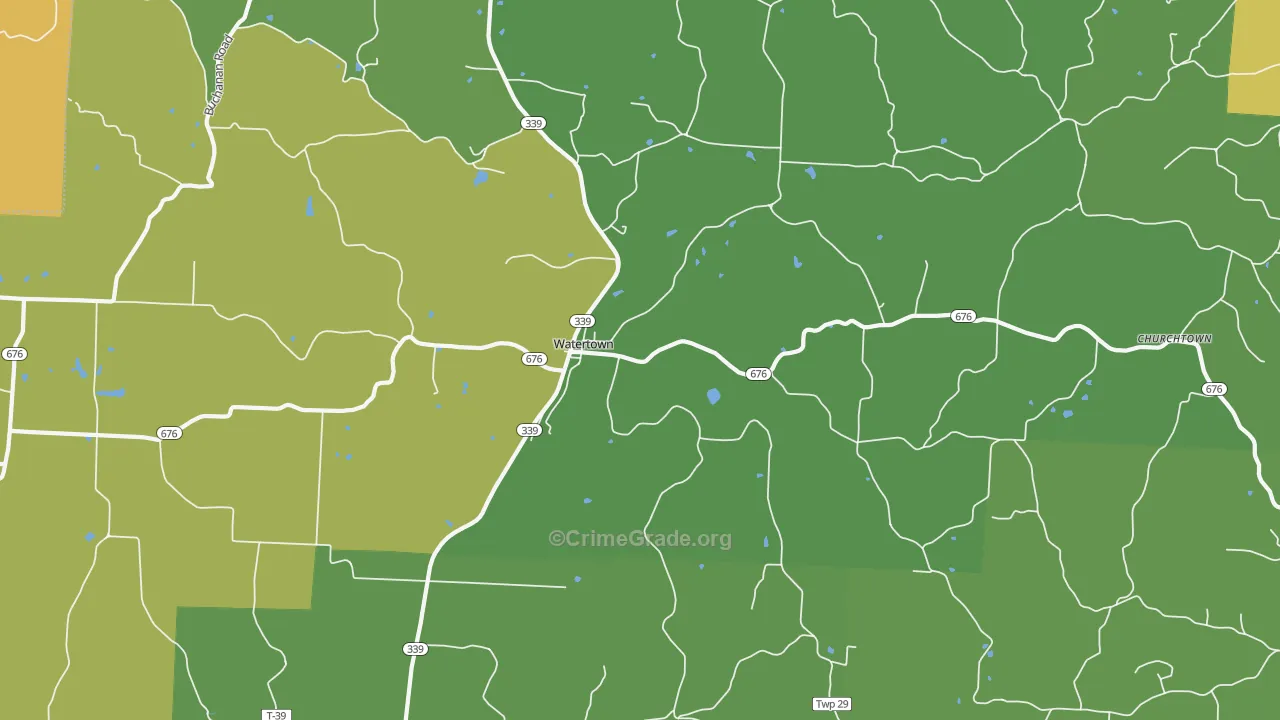 Watertown, OH Map of Theft Rates