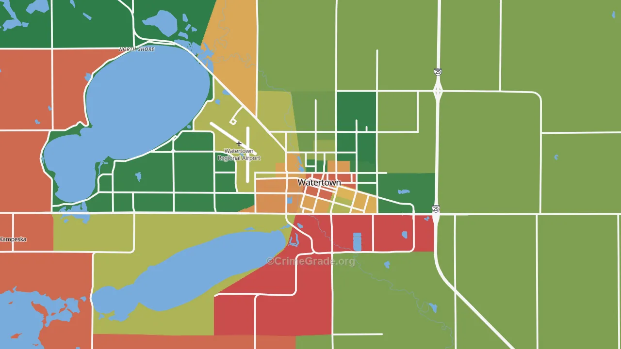 Watertown, SD Map of Theft Rates
