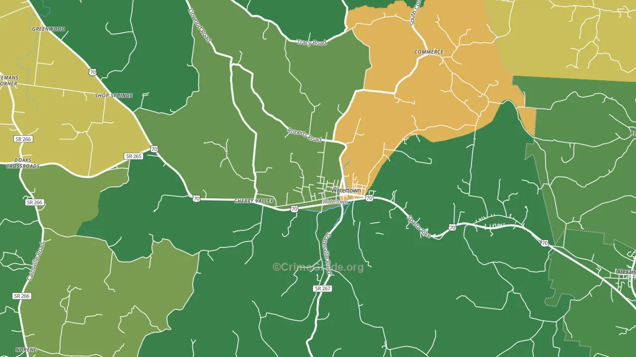 Watertown, TN Map of Theft Rates