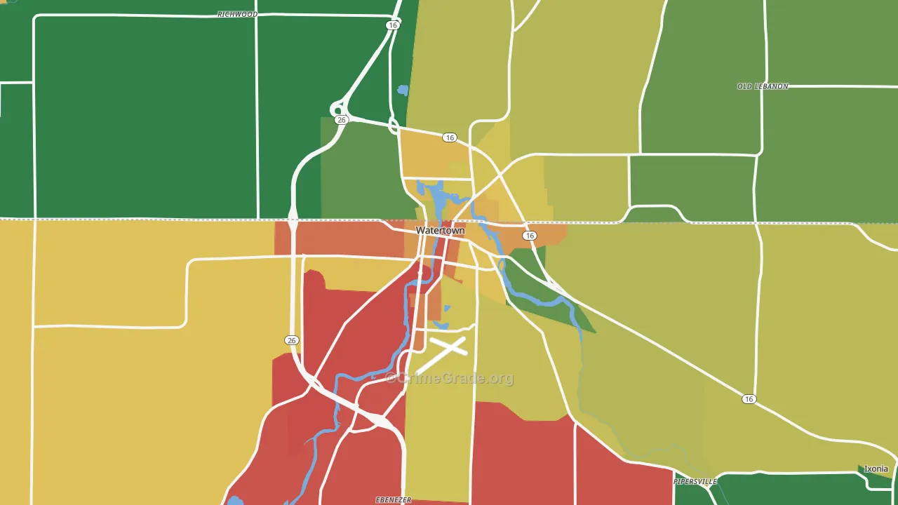 Watertown, WI Map of Theft Rates