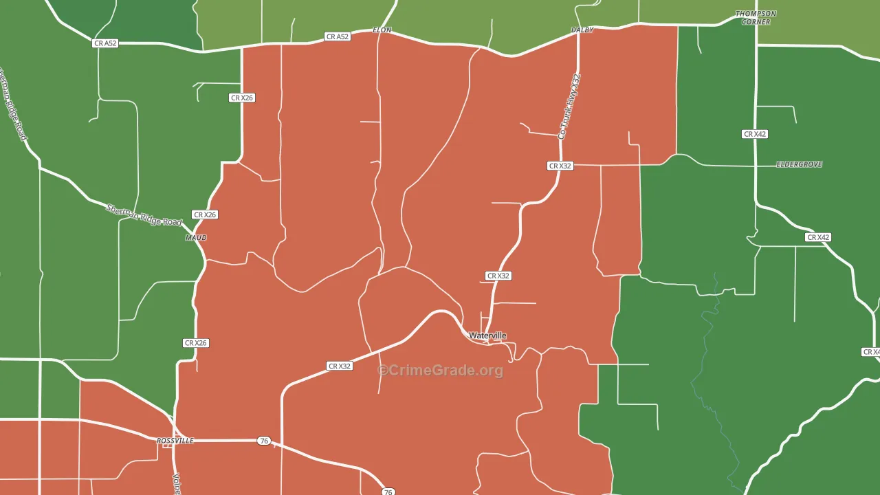 Waterville, IA Map of Theft Rates