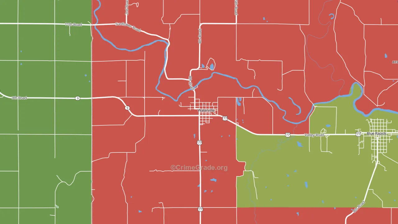 Waterville, KS Map of Theft Rates
