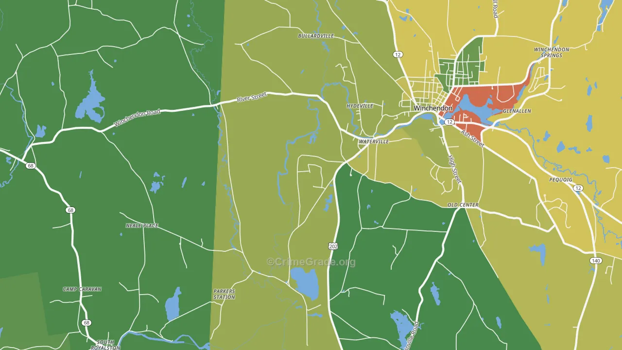 Waterville, MA Map of Theft Rates